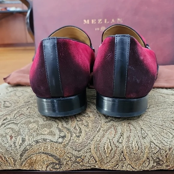 MEZLAN Halsey Red & Black Suede Slip-on Loafer Wedding Dress Shoes: Velvet Slip-Ons | The Black Tux main image 4